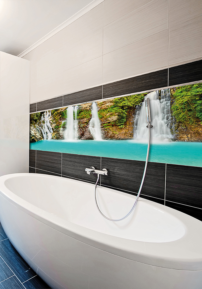 UV Printed Waterfalls Bathroom Glass Splashback