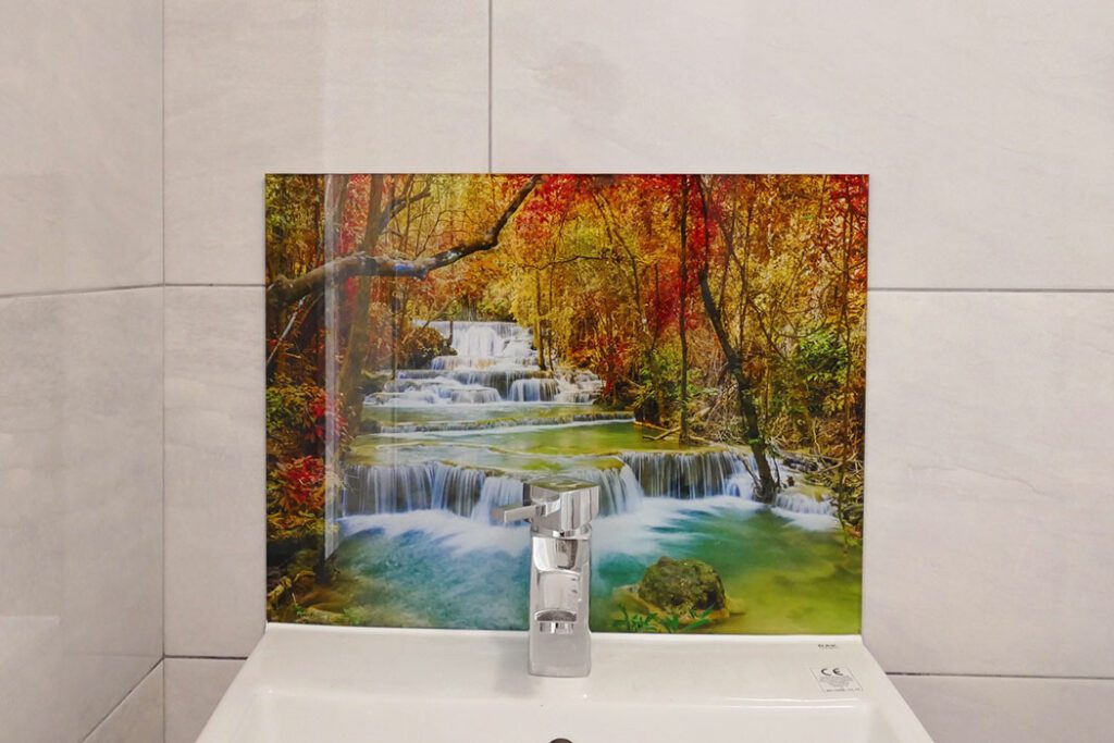 Printed Glass over Sink. Waterfall image