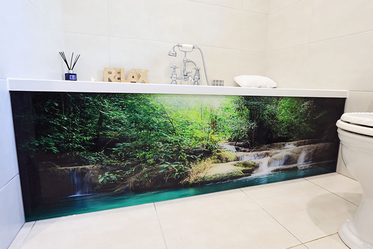 Printed Landscape Glass Panel fitted under Bath