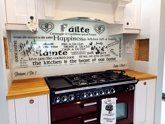 White Colour Glass Splashback + Customised Print