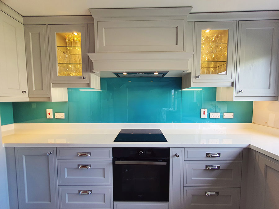 Plain Blue Turquoise Colour Glass Splashback