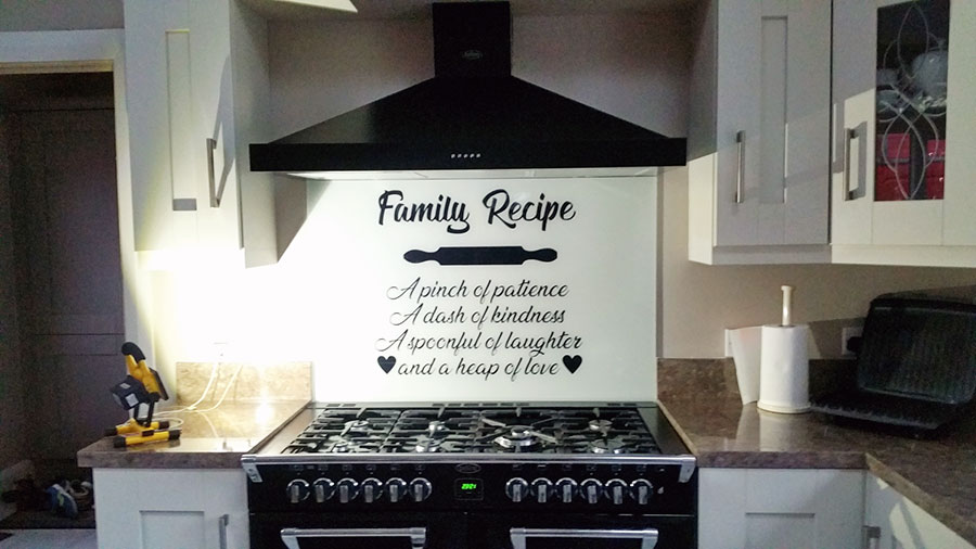 White Colour Glass Splashback + Customised Print