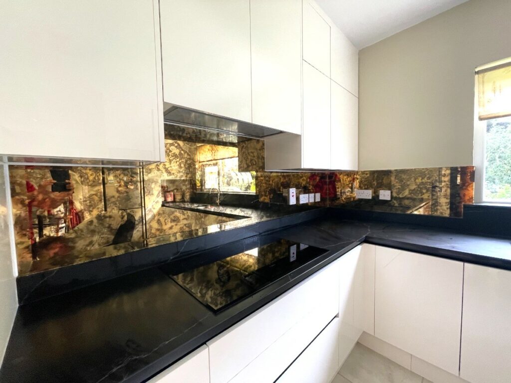 Gold Antique Mirror Kitchen Splashback